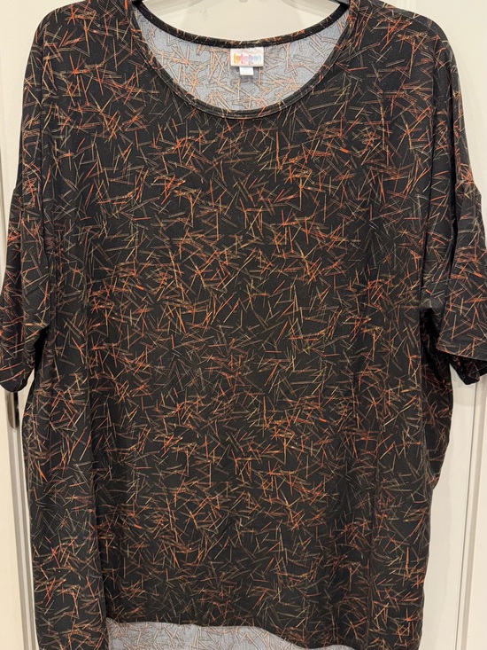 LuLaRoe Tops - LuLaRoe Black Tunic with Rust & Olive Stitch-Style Print